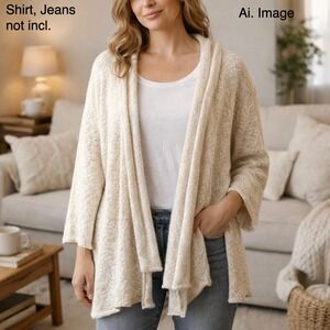 Peruvian Link Alpaca Cardigan Open Knit Ivory Boho Peru Women XL Cozy Artisan